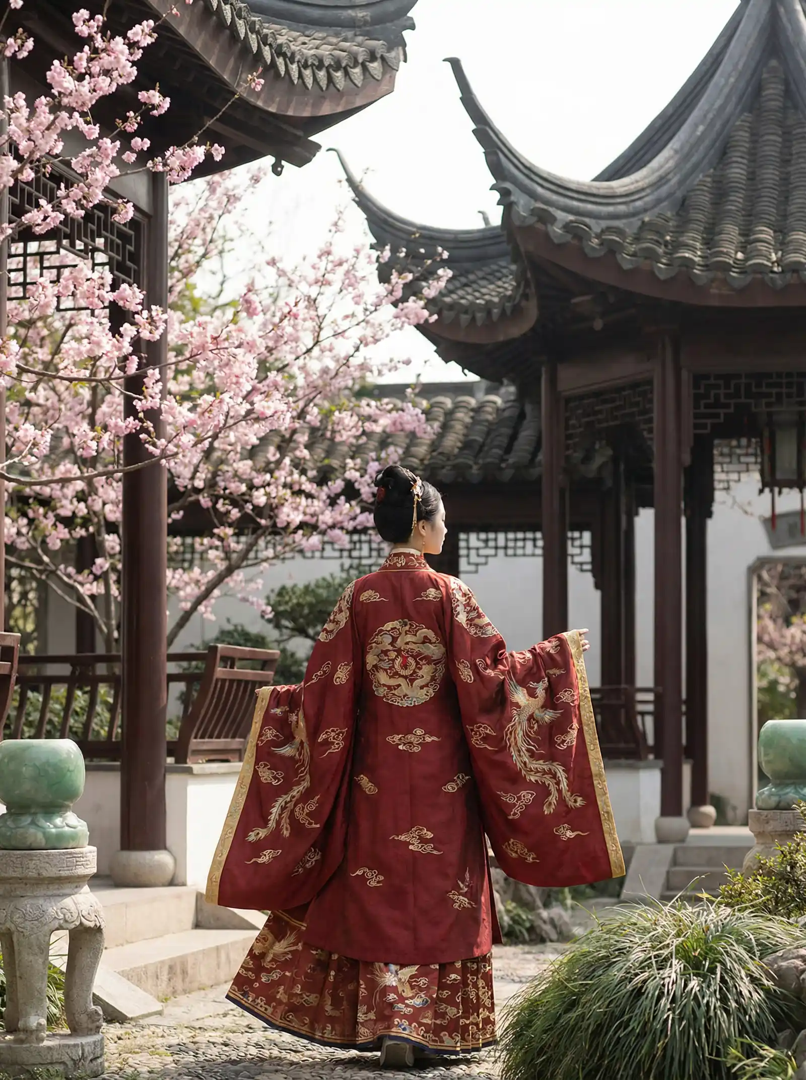 帮帮我爱神在线观看 明制汉服红色凤凰刺绣